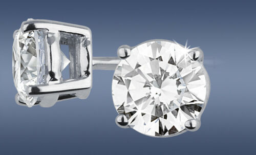 Solid 18Ct Round Diamond White Gold Stud Earrings Claw Set , 1 Pair