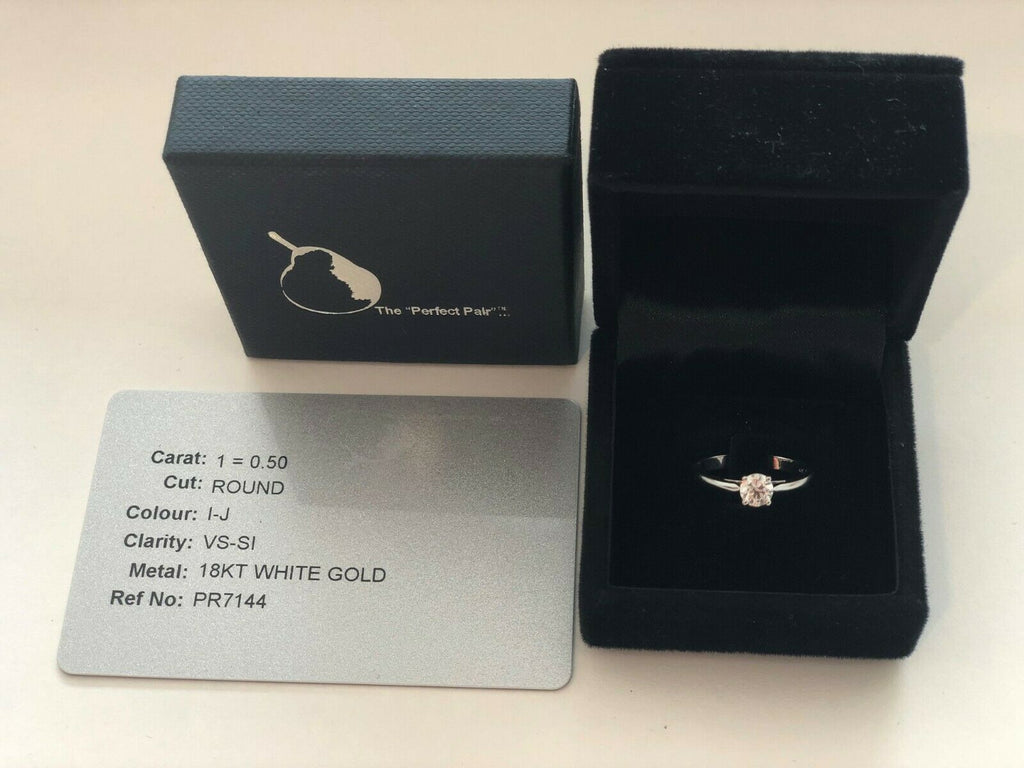 Solid Round Diamond White Gold Solitaire Ring Claw Set Eternity 18Ct Elegant