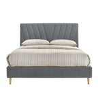 Modern Contemporary Upholstered Fabric Platform Bed Base Frame Queen Beige