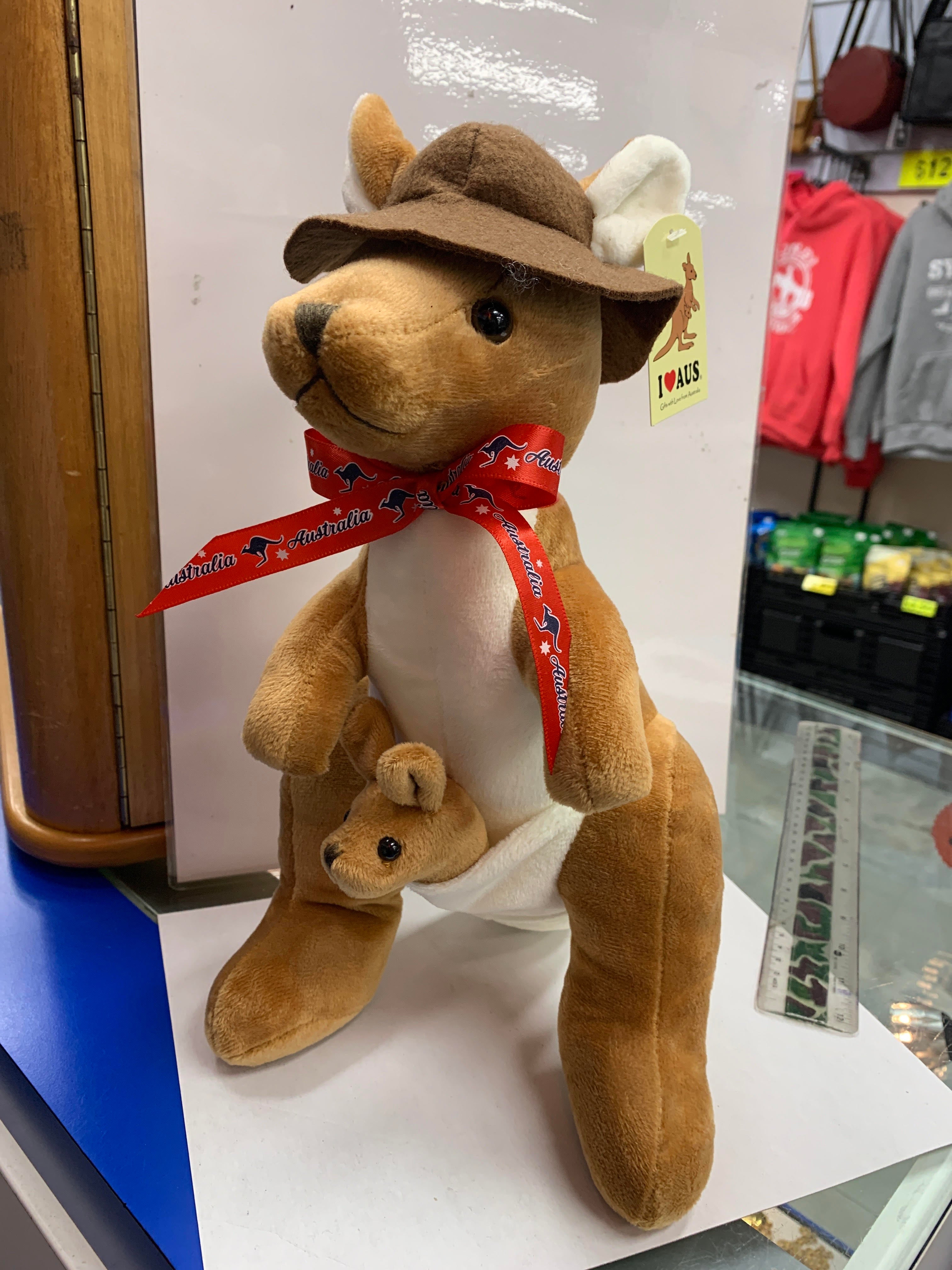 Kangaroo Toy With The Ribbon And Cap 30 Cm Tall - I Love Australia