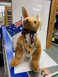 Kangaroo With The Flag And Ribbon With Joey Australian Toy -Australia Themed 30 Cm Height