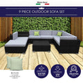 Milano Outdoor 9 Piece Rattan Sofa Set - Black