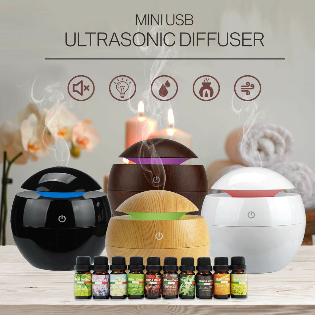 10 X 10Ml Bottles Of Essential Oils + Free Mini Diffuser